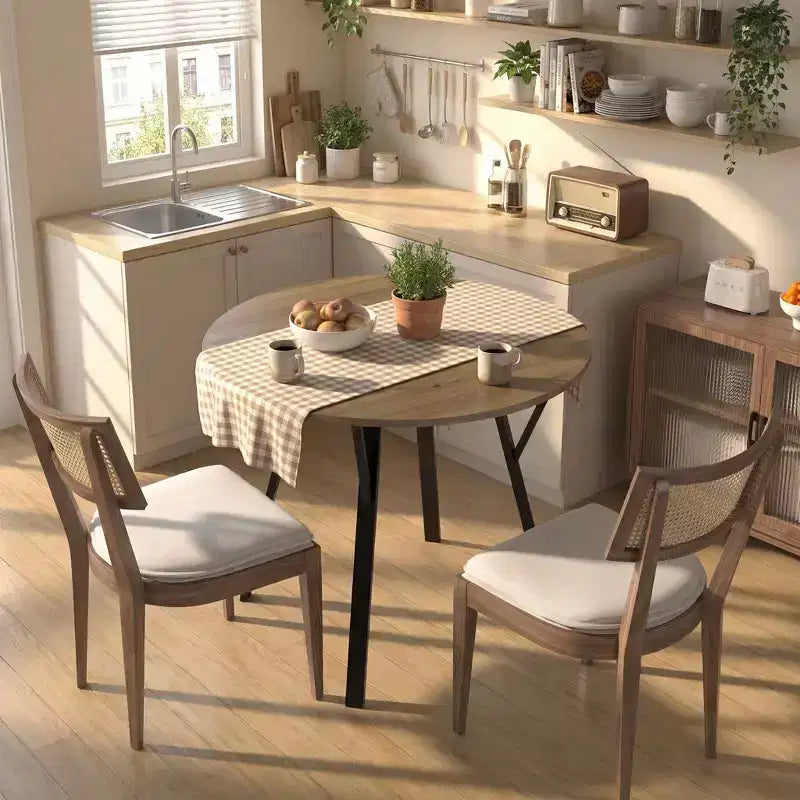 Homy Casa 35.4 Round Dining Table, Wood-Look Top, Black Metal Legs, Seats 24