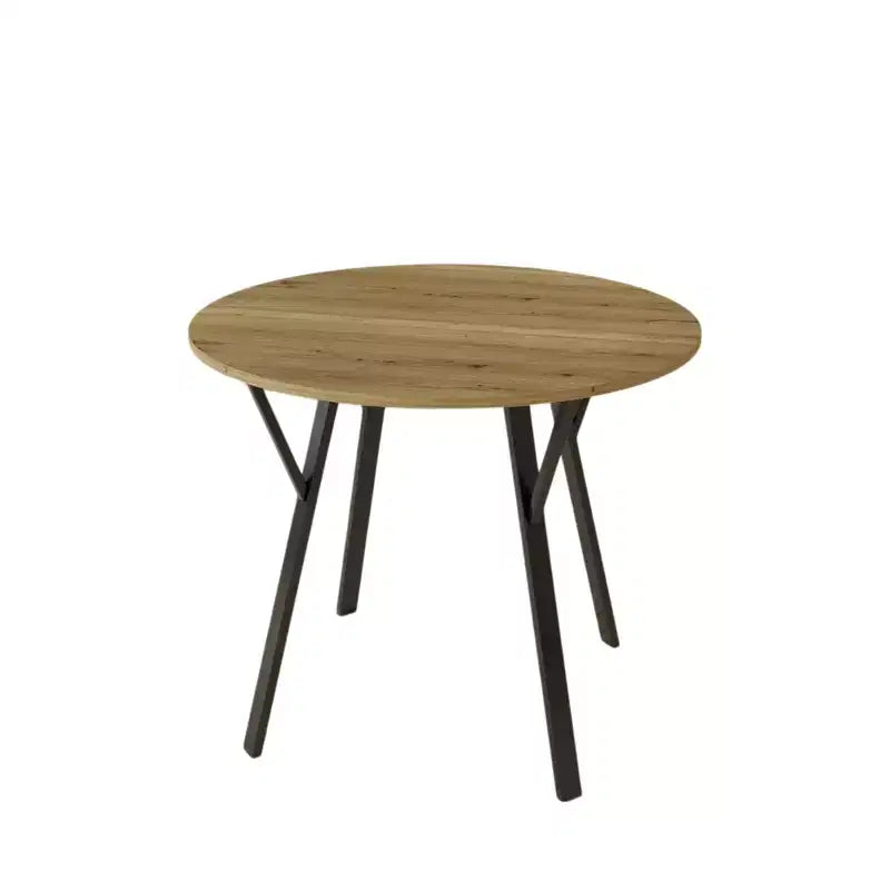 Homy Casa Tavolo da pranzo rotondo da 89,9 cm, piano effetto legno, gambe in metallo nero, 2-4 posti