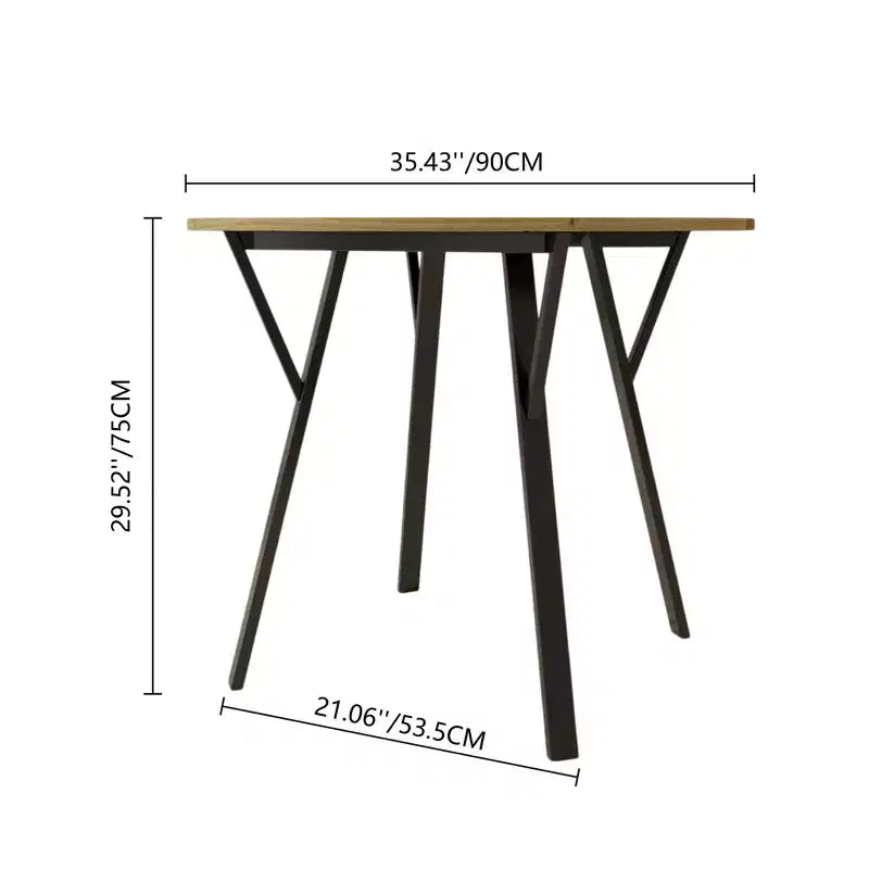 Homy Casa Tavolo da pranzo rotondo da 89,9 cm, piano effetto legno, gambe in metallo nero, 2-4 posti