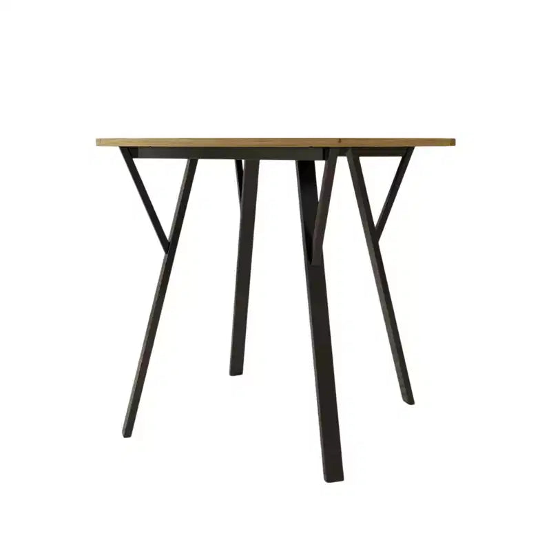 Homy Casa Tavolo da pranzo rotondo da 89,9 cm, piano effetto legno, gambe in metallo nero, 2-4 posti