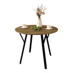 Homy Casa Tavolo da pranzo rotondo da 89,9 cm, piano effetto legno, gambe in metallo nero, 2-4 posti