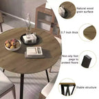 Homy Casa Tavolo da pranzo rotondo da 89,9 cm, piano effetto legno, gambe in metallo nero, 2-4 posti