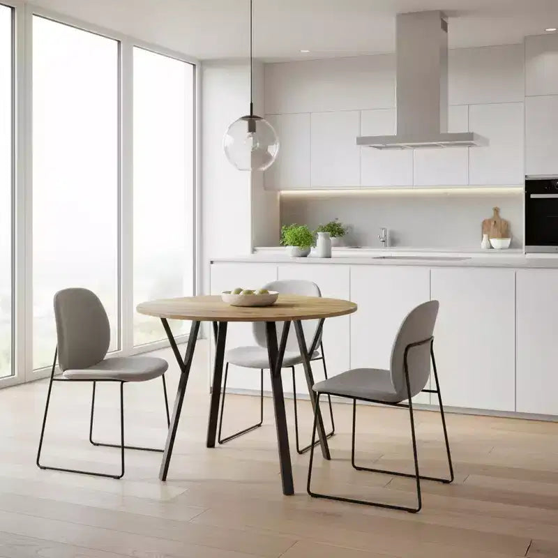 Homy Casa Tavolo da pranzo rotondo da 89,9 cm, piano effetto legno, gambe in metallo nero, 2-4 posti