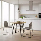 Homy Casa Tavolo da pranzo rotondo da 89,9 cm, piano effetto legno, gambe in metallo nero, 2-4 posti