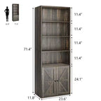 Libreria industriale con ante, libreria rustica da 71,4" con 6 ripiani (4 aperti e 2 dietro l'armadietto), scaffale in legno per soggiorno, ufficio domestico