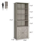 Libreria industriale con ante, libreria rustica da 71,4" con 6 ripiani (4 aperti e 2 dietro l'armadietto), scaffale in legno per soggiorno, ufficio domestico