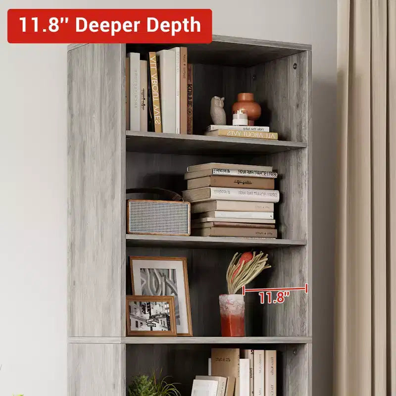 Libreria industriale con ante, libreria rustica da 71,4" con 6 ripiani (4 aperti e 2 dietro l'armadietto), scaffale in legno per soggiorno, ufficio domestico