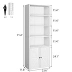 Libreria industriale con ante, libreria rustica da 71,4" con 6 ripiani (4 aperti e 2 dietro l'armadietto), scaffale in legno per soggiorno, ufficio domestico
