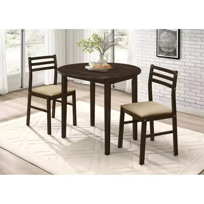 Okak 3-Piece Retro Wood Round Dining Table Set & Armless Chairs for Dining Room,Restaurant,Modern Dinette Set with Drop Leaf Design
