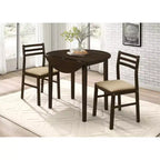 Set da pranzo Okak 3 pezzi retrò con tavolo rotondo in legno e sedie senza braccioli per sala da pranzo, ristorante, set da pranzo moderno con design a foglia cadente