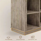 Libreria a 8 ripiani, lunga struttura orizzontale in legno per riporre oggetti, adatta per soggiorni, ingressi o uffici, robusta e durevole.