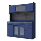 Credenza Whisen 63''W con mobile buffet e ampia caffetteria a sé stante con vetrina, 6 cassetti, 5 armadietti - Blu