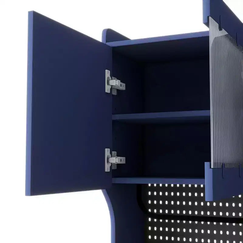Credenza Whisen 63''W con mobile buffet e ampia caffetteria a sé stante con vetrina, 6 cassetti, 5 armadietti - Blu