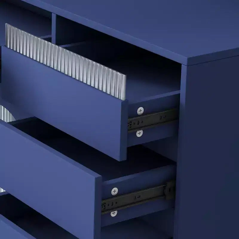 Credenza Whisen 63''W con mobile buffet e ampia caffetteria a sé stante con vetrina, 6 cassetti, 5 armadietti - Blu