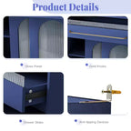 Credenza Whisen 63''W con mobile buffet e ampia caffetteria a sé stante con vetrina, 6 cassetti, 5 armadietti - Blu