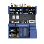 Credenza Whisen 63''W con mobile buffet e ampia caffetteria a sé stante con vetrina, 6 cassetti, 5 armadietti - Blu