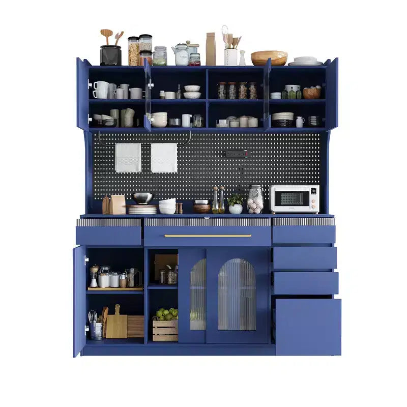 Credenza Whisen 63''W con mobile buffet e ampia caffetteria a sé stante con vetrina, 6 cassetti, 5 armadietti - Blu