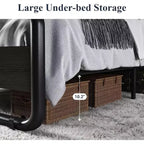 Letto in metallo King Size con testiera e pediera in legno curvato, struttura del letto a piattaforma resistente, contenitore sotto il letto, facile montaggio, nero