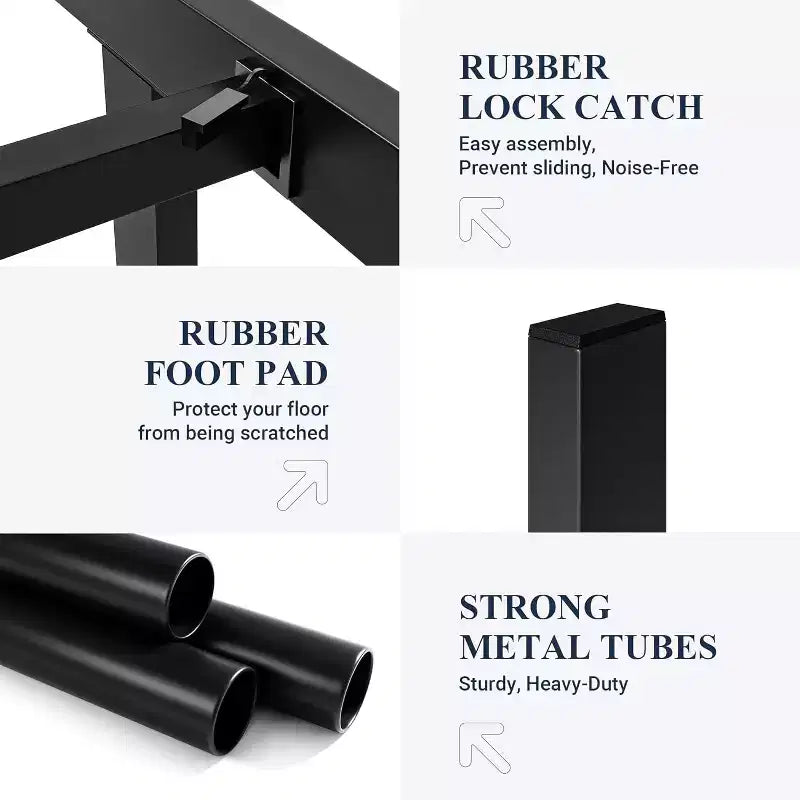 Letto in metallo King Size con testiera e pediera in legno curvato, struttura del letto a piattaforma resistente, contenitore sotto il letto, facile montaggio, nero