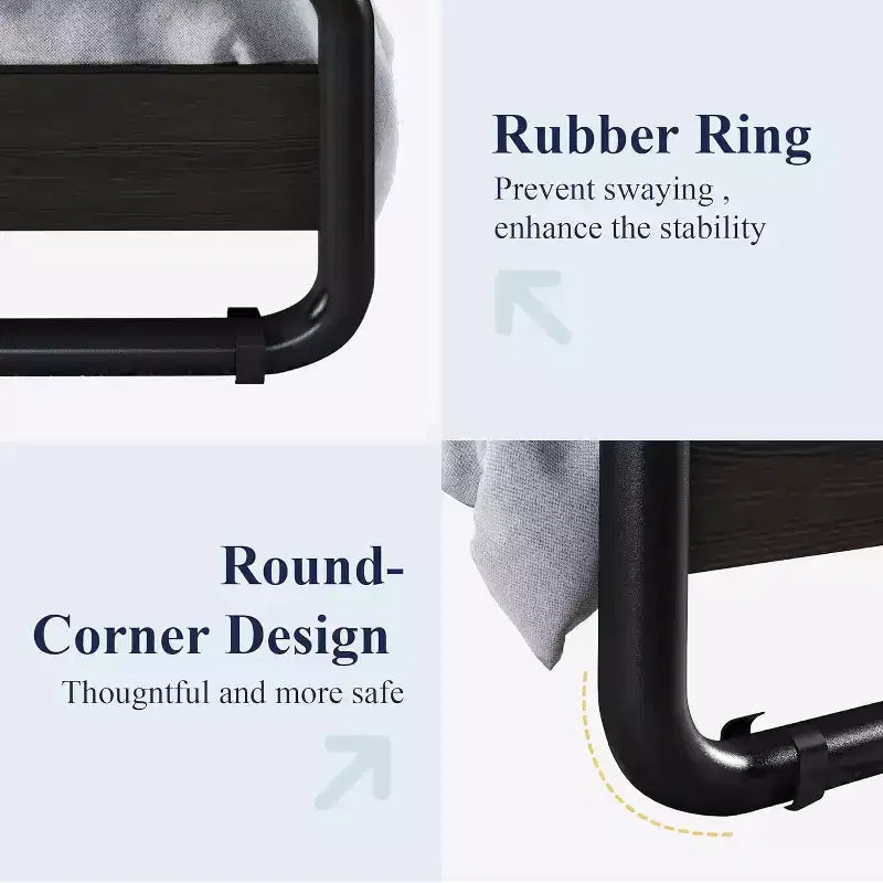 Letto in metallo King Size con testiera e pediera in legno curvato, struttura del letto a piattaforma resistente, contenitore sotto il letto, facile montaggio, nero