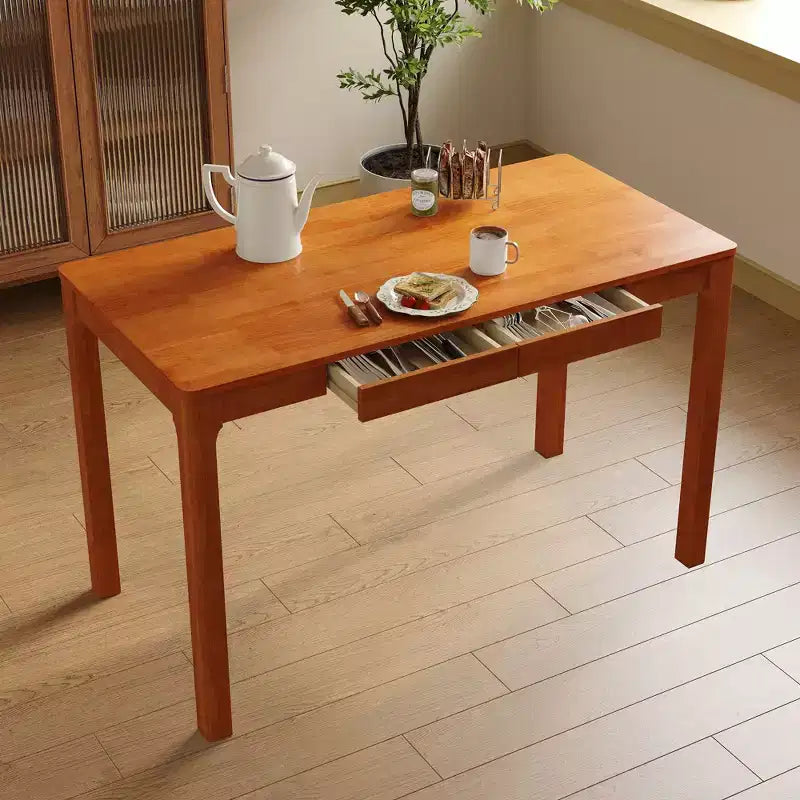 Tavolo da pranzo Famapy in legno naturale con 2 cassetti portaoggetti, superficie spaziosa, porta posate organizzato, essenziale per cucina e sala da pranzo