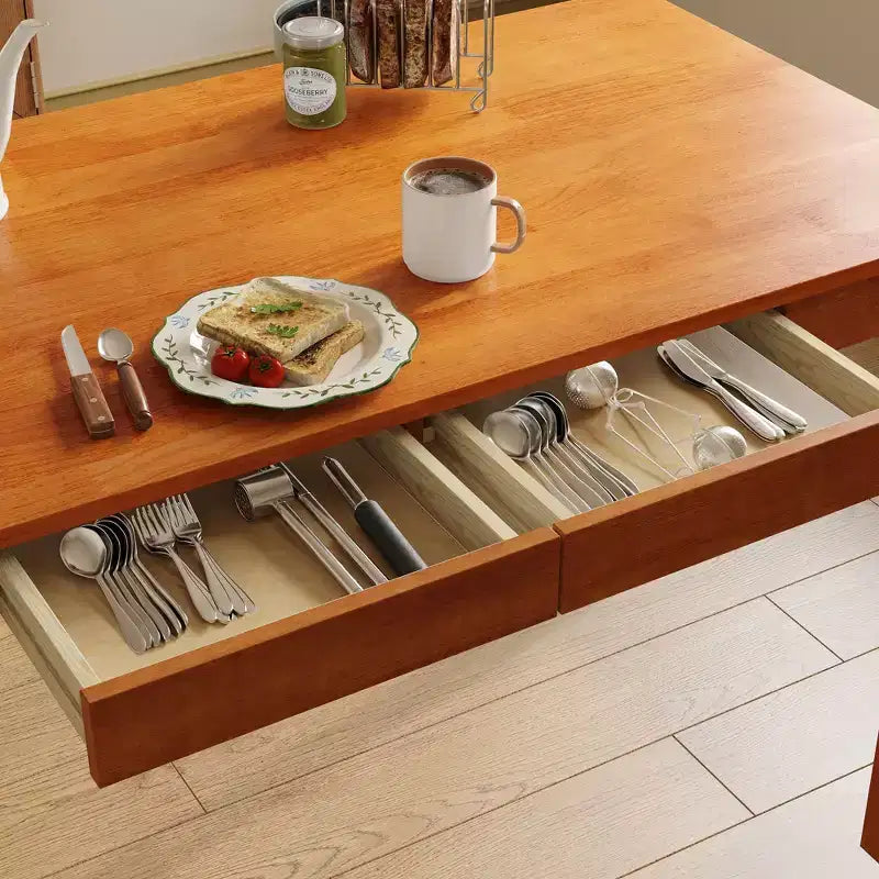 Tavolo da pranzo Famapy in legno naturale con 2 cassetti portaoggetti, superficie spaziosa, porta posate organizzato, essenziale per cucina e sala da pranzo