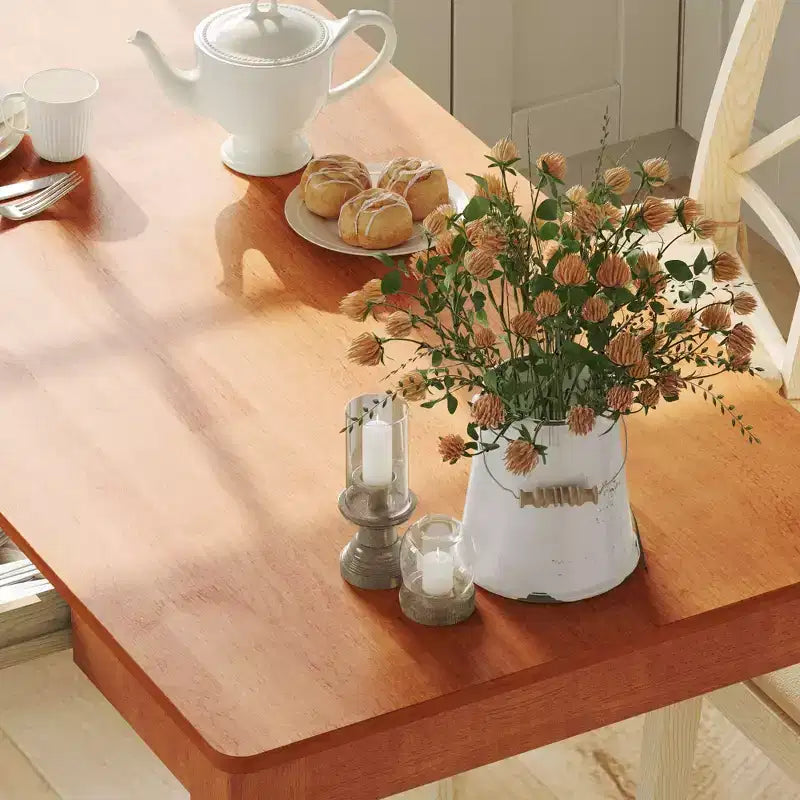 Tavolo da pranzo Famapy in legno naturale con 2 cassetti portaoggetti, superficie spaziosa, porta posate organizzato, essenziale per cucina e sala da pranzo