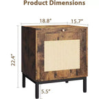 Comodino in Rattan, Comodino con Cassetto in Rattan e Pomelli in Ottone, Tavolino Comodino Boho con Scaffale Contenitore per Camera da Letto