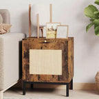 Comodino in Rattan, Comodino con Cassetto in Rattan e Pomelli in Ottone, Tavolino Comodino Boho con Scaffale Contenitore per Camera da Letto