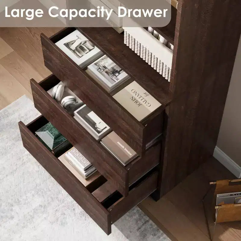 70 Libreria con cassetti, libreria alta in stile rustico, librerie in legno profonde, mobile contenitore per soggiorno, studio, ufficio domestico