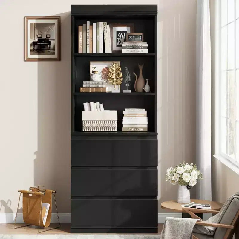 70 Libreria con cassetti, libreria alta in stile rustico, librerie in legno profonde, mobile contenitore per soggiorno, studio, ufficio domestico