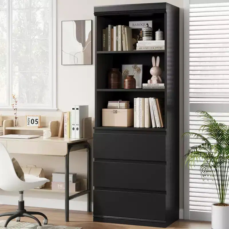 70 Libreria con cassetti, libreria alta in stile rustico, librerie in legno profonde, mobile contenitore per soggiorno, studio, ufficio domestico