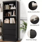 70 Libreria con cassetti, libreria alta in stile rustico, librerie in legno profonde, mobile contenitore per soggiorno, studio, ufficio domestico