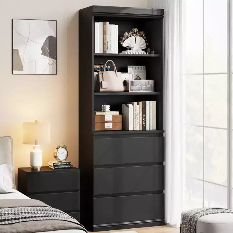 70 Libreria con cassetti, libreria alta in stile rustico, librerie in legno profonde, mobile contenitore per soggiorno, studio, ufficio domestico