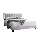 Letto matrimoniale Royal Hampton, testiera a LED, rivestimento in lana grigio chiaro trapuntata