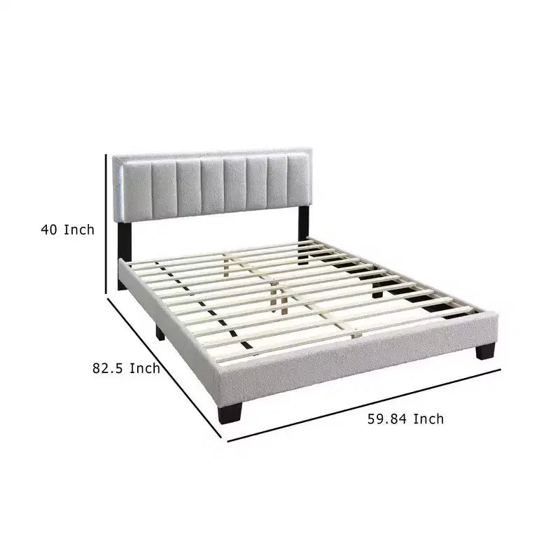 Letto matrimoniale Royal Hampton, testiera a LED, rivestimento in lana grigio chiaro trapuntata