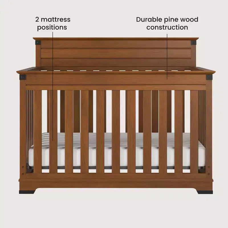 Culla convertibile 4-in-1 Child Craft Redmond, si trasforma in lettino per bambini, divano letto e letto a una piazza e mezza, 3 posizioni del materasso, finitura sicura per bambini (Coach Cherry)