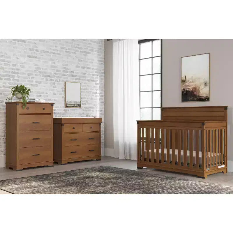 Culla convertibile 4-in-1 Child Craft Redmond, si trasforma in lettino per bambini, divano letto e letto a una piazza e mezza, 3 posizioni del materasso, finitura sicura per bambini (Coach Cherry)
