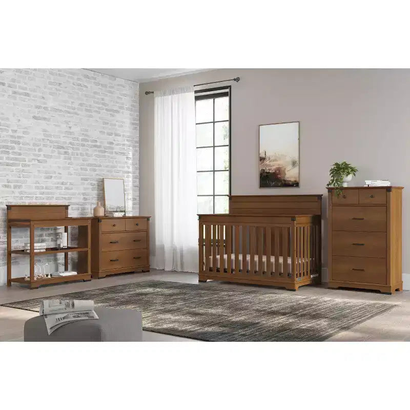 Culla convertibile 4-in-1 Child Craft Redmond, si trasforma in lettino per bambini, divano letto e letto a una piazza e mezza, 3 posizioni del materasso, finitura sicura per bambini (Coach Cherry)