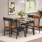 Set tavolo da pranzo per 4 persone, tavolo e sedie da pranzo in legno da 5 pezzi, 4 sedie imbottite in PU, marrone + nero
