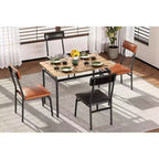 Set tavolo da pranzo per 4 persone, tavolo e sedie da pranzo in legno da 5 pezzi, 4 sedie imbottite in PU, marrone + nero