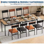 Set tavolo da pranzo per 4 persone, tavolo e sedie da pranzo in legno da 5 pezzi, 4 sedie imbottite in PU, marrone + nero