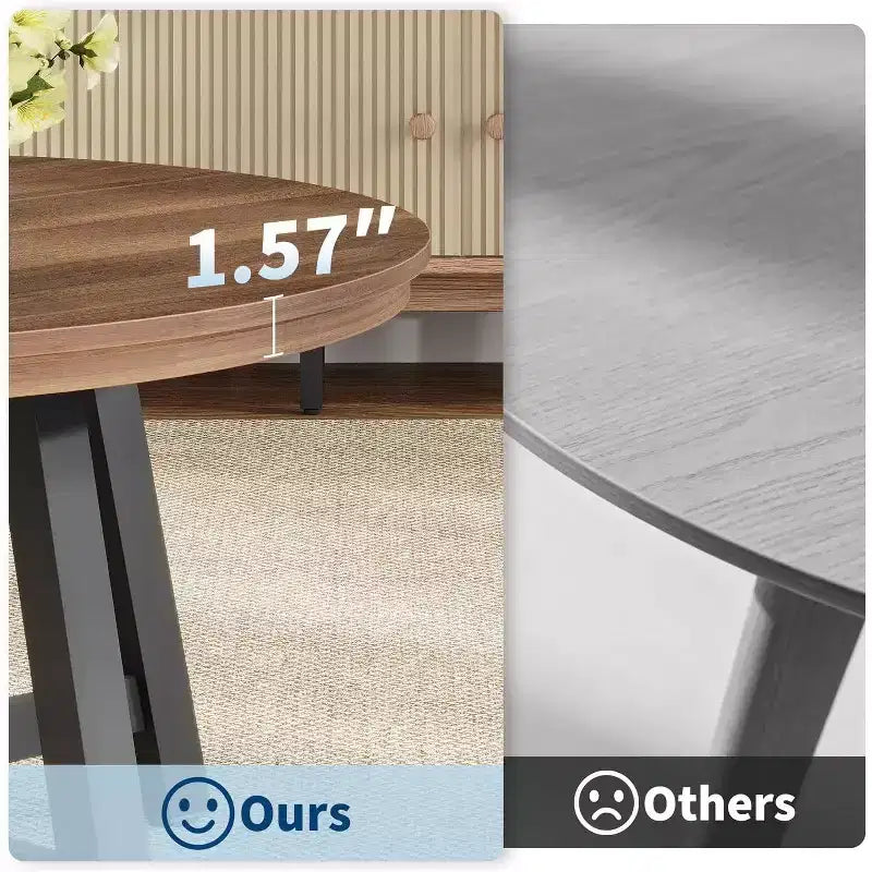 Tavolino Rotondo, Tavolino Centrale da 91 cm, Tavolino Accent Table con Gambe Spesse Regolabili e Venatura del Legno Progettata, Mobili da Soggiorno