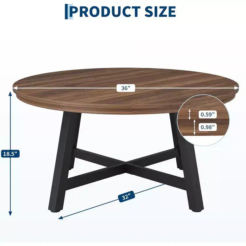 Tavolino Rotondo, Tavolino Centrale da 91 cm, Tavolino Accent Table con Gambe Spesse Regolabili e Venatura del Legno Progettata, Mobili da Soggiorno