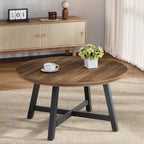 Tavolino Rotondo, Tavolino Centrale da 91 cm, Tavolino Accent Table con Gambe Spesse Regolabili e Venatura del Legno Progettata, Mobili da Soggiorno