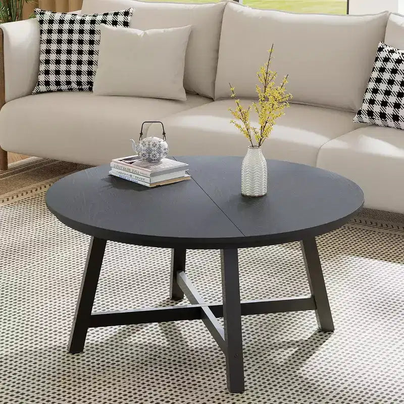 Tavolino Rotondo, Tavolino Centrale da 91 cm, Tavolino Accent Table con Gambe Spesse Regolabili e Venatura del Legno Progettata, Mobili da Soggiorno