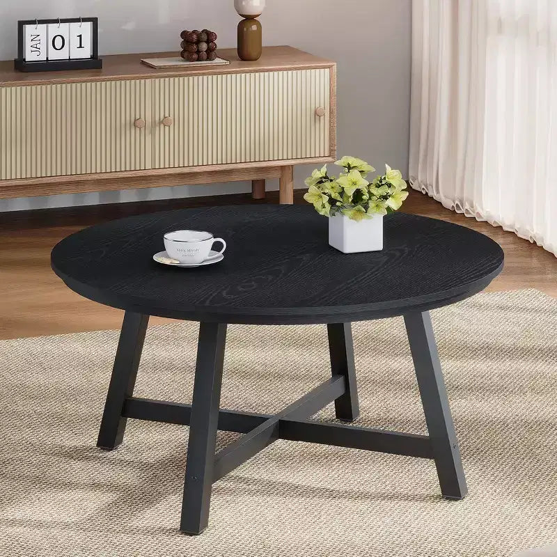 Tavolino Rotondo, Tavolino Centrale da 91 cm, Tavolino Accent Table con Gambe Spesse Regolabili e Venatura del Legno Progettata, Mobili da Soggiorno