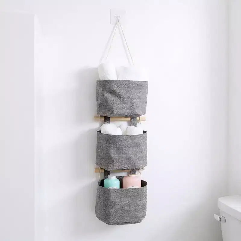 Alilang Set di 3 Organizer Pensili da Parete con Aste in Legno e Tasche in Tessuto 5.5x7x3.5in - Grigio