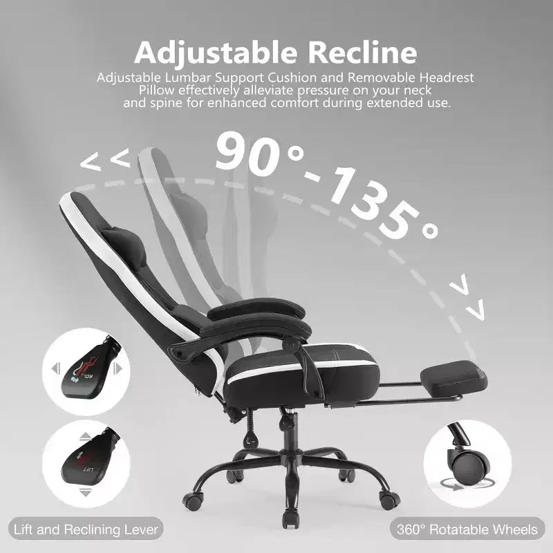 Sedia da gaming Bestier con supporto lombare, sedia da ufficio con altezza regolabile, braccioli e poggiatesta, ruote girevoli a 360°