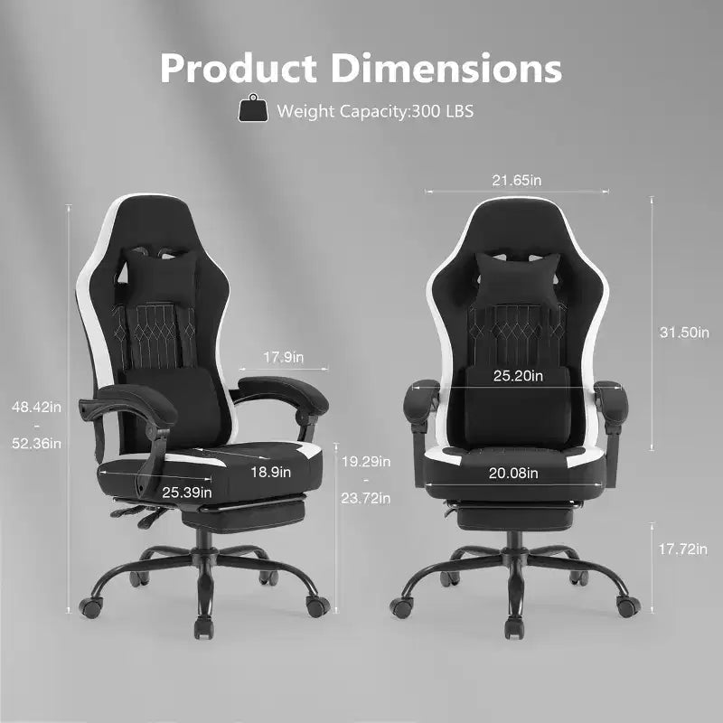 Sedia da gaming Bestier con supporto lombare, sedia da ufficio con altezza regolabile, braccioli e poggiatesta, ruote girevoli a 360°